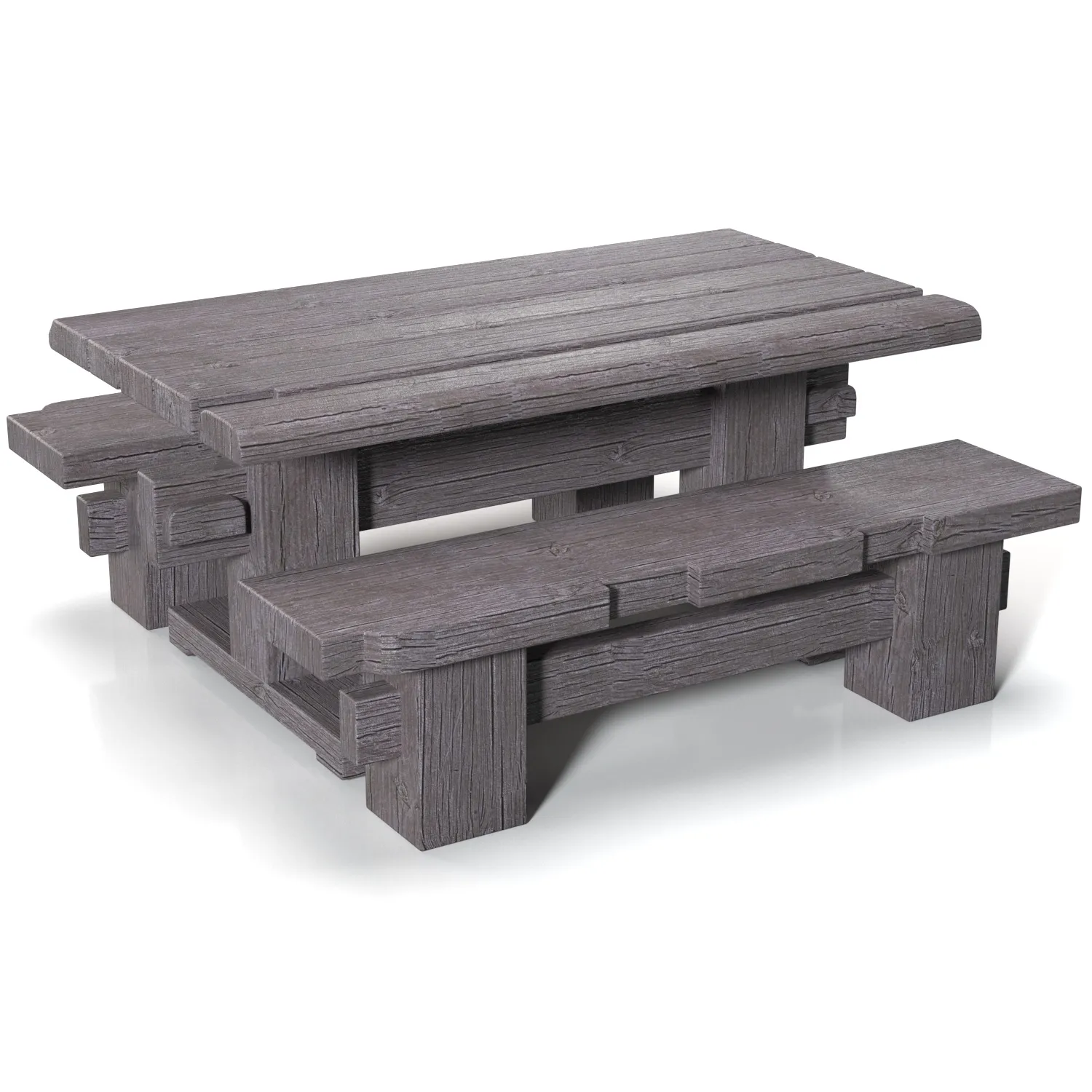 Solid Wood Garden Dining Table With Bench 3D Model_06